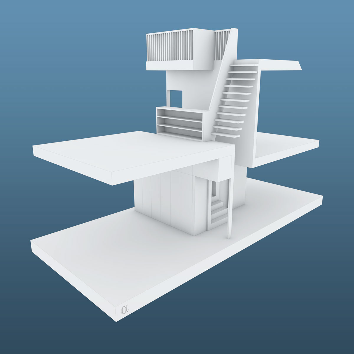 3d-modell-der-inneren-struktur-der-ersten-version-des-umbau-projektes-mit-split-leveln-und-einer-komplexen-treppen-skulptur