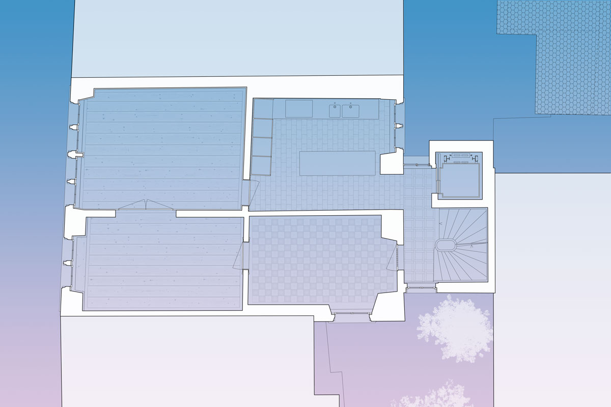 grundriss-des-1-obergeschosses-mit-klarer-vier-teilung-des-kernbaus-mit-kueche-vorraum-und-2-kleinen-salons