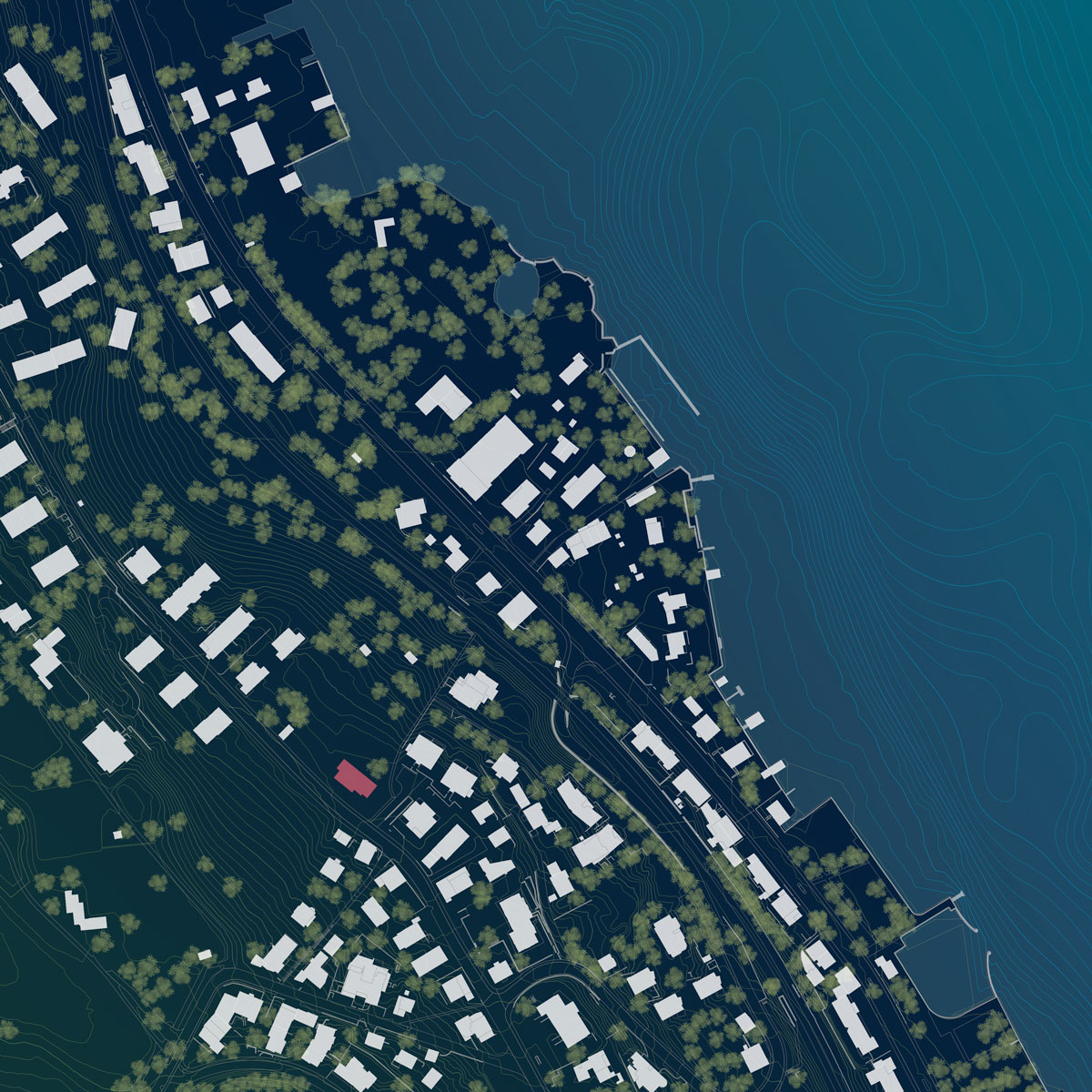 situationsplan-kilchberg-mit-zuerichsee-und-topographie-sowie-rot-eingezeichnetem-umbauobjekt